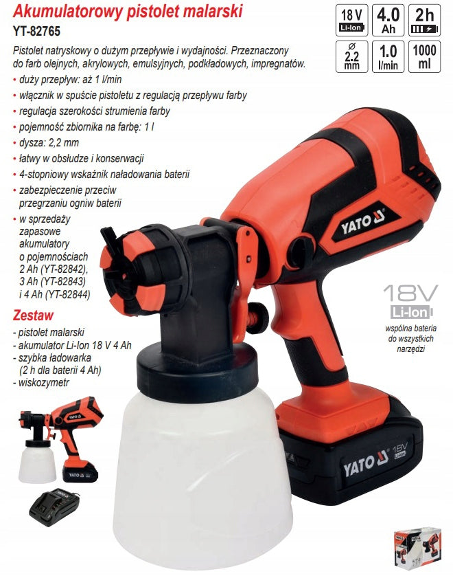 YATO PAINT GUN FOR PAINTING BATTERY 18V BATTERY 4AH Brand Yato