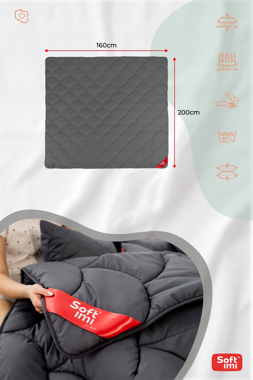 YEAR-ROUND ANTI-ALLERGIC QUILT 160X200 GREY from Poland WARMTH 4 SEASONS Packaging status original