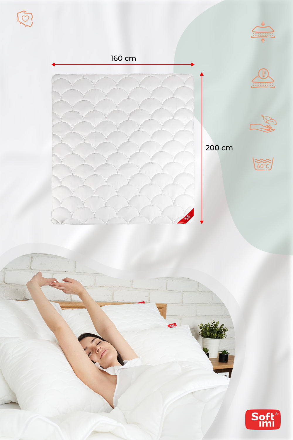 YEAR-ROUND ANTI-ALLERGIC QUILT 160X200 from Poland WARM LIGHT 4 SEASONS Length 200 cm
