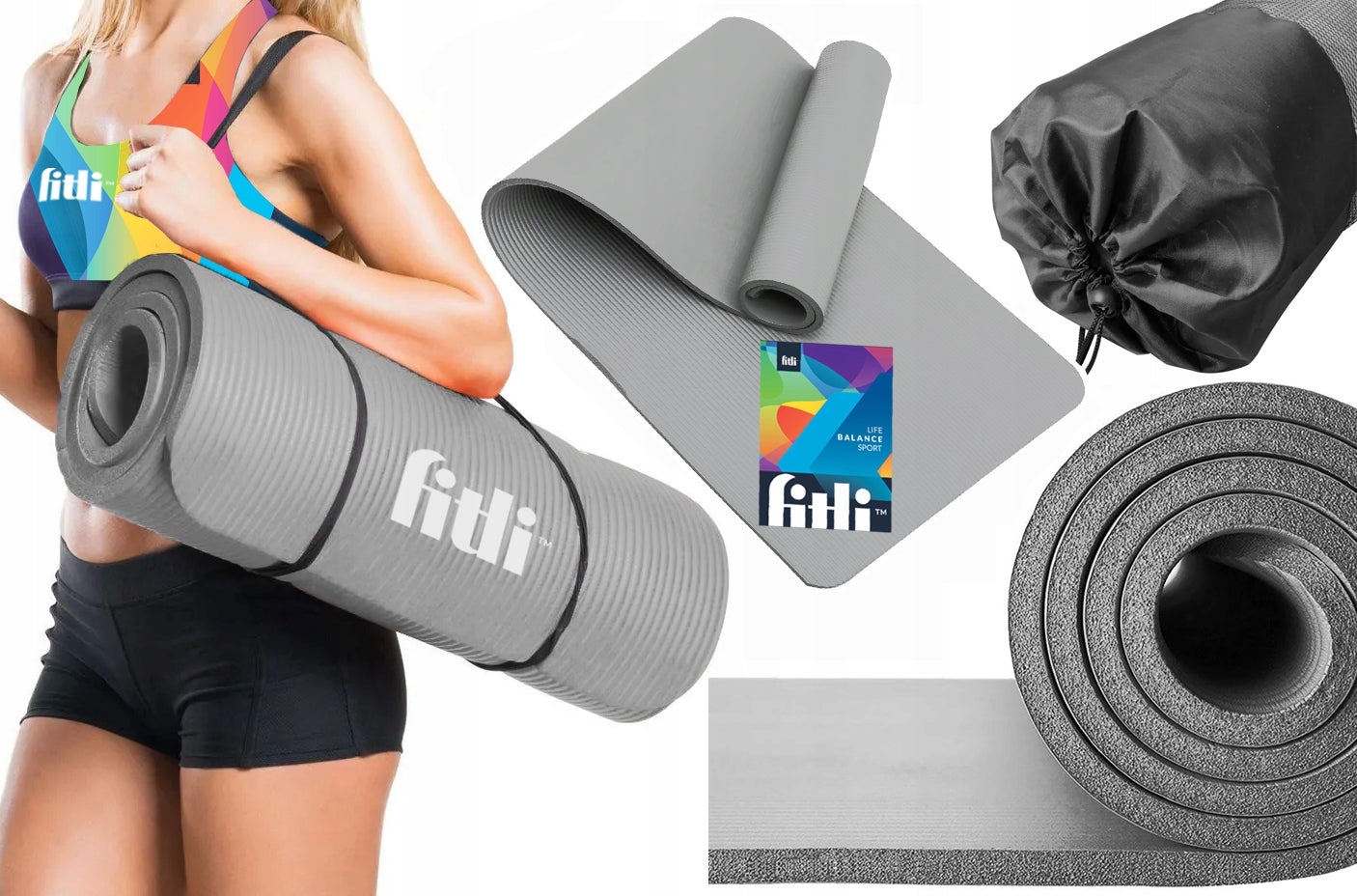 YOGA EXERCISE MAT GYMNASTIC TRAINING FITNESS HANDLE THICK NBR 1CM