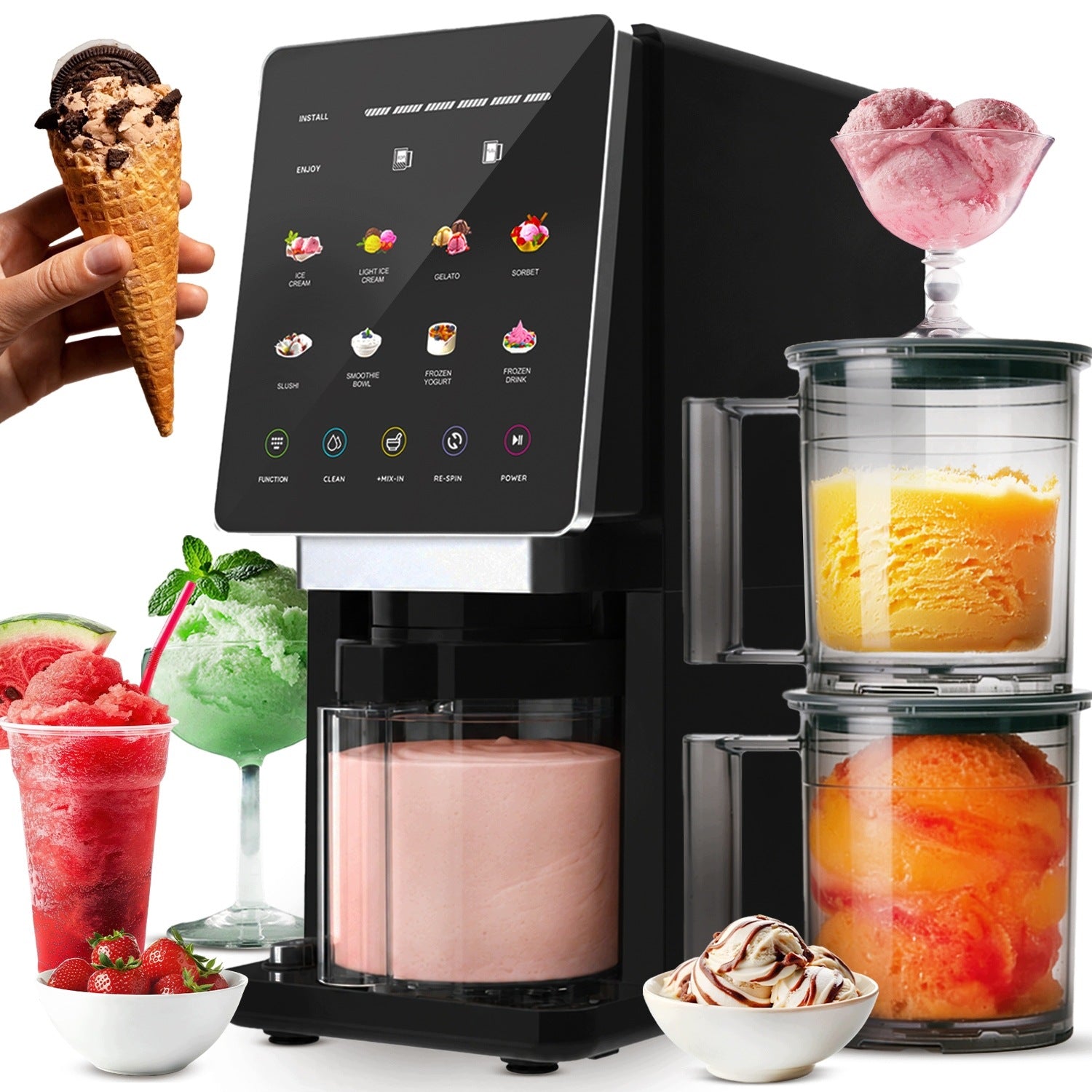 YOGA ICE CREAM MACHINE SLUSHIE SMOOTHIE SORBET 8 PROGRAMS 800W 3x650ml