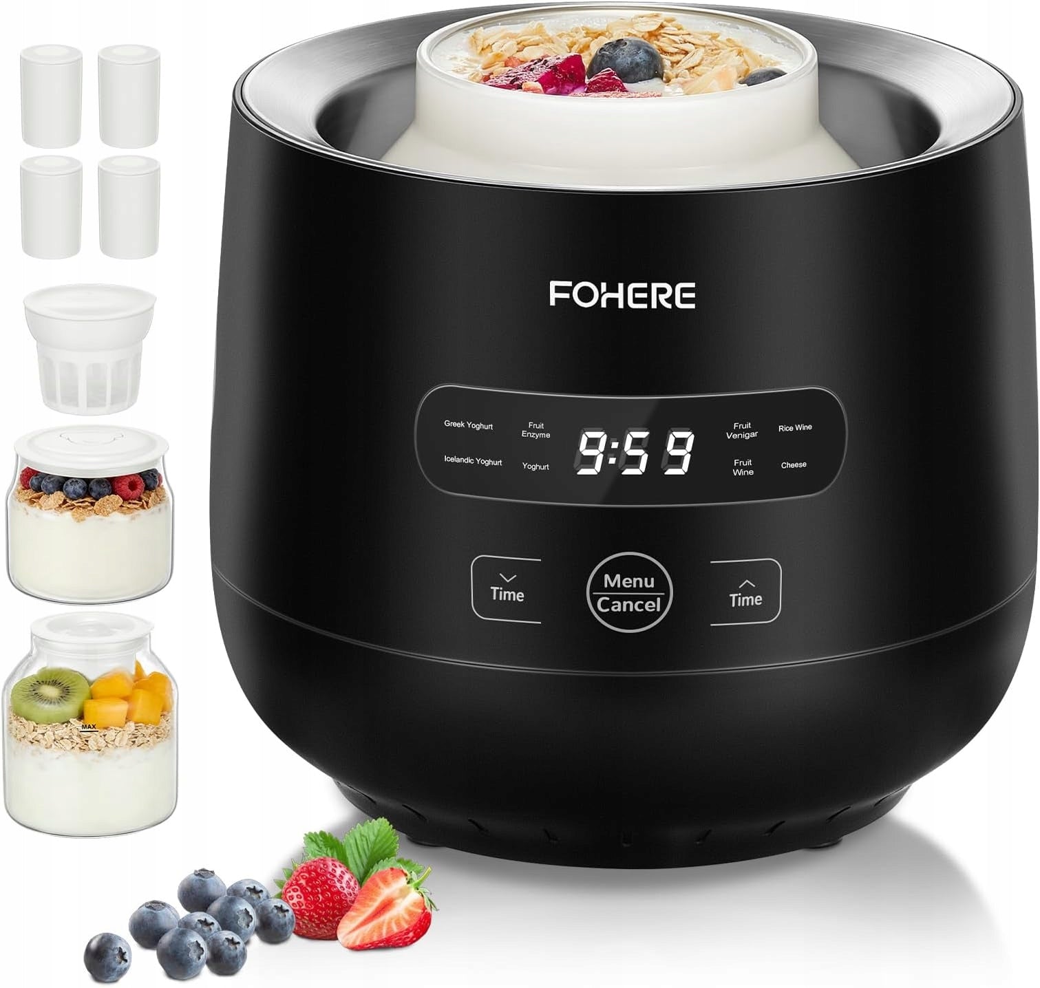 YOGHURT MACHINE FOHERE XXL CONTAINERS 2000ML 1400ML 4 CUPS 8 PROGRAMS