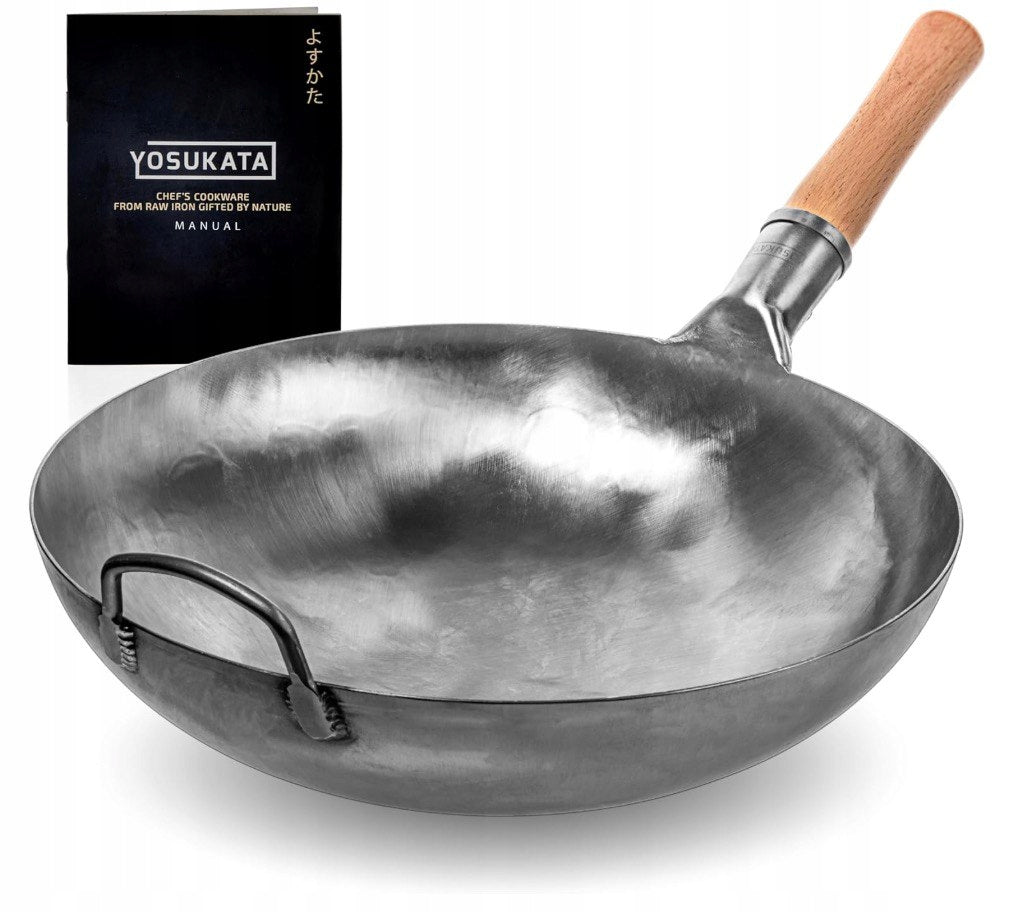 YOSUKATA Asian Wok 36 cm Carbon Steel Round Bottom Gas BBQ Stir Fry