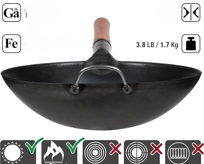 YOSUKATA Carbon Steel Wok 36 cm – Seasoned Wok Stir-Fry Pan Manufacturer code 321309
