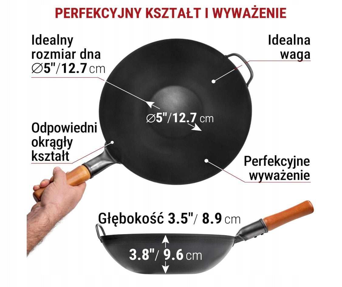 YOSUKATA Wok 34 cm Carbon Steel Pan Wok Gas Induction Flat Bottom Packaging status original