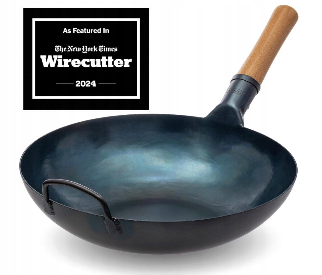 YOSUKATA Wok Carbon Steel 34 cm Flat Bottom Induction Gas Stir Fry Asian