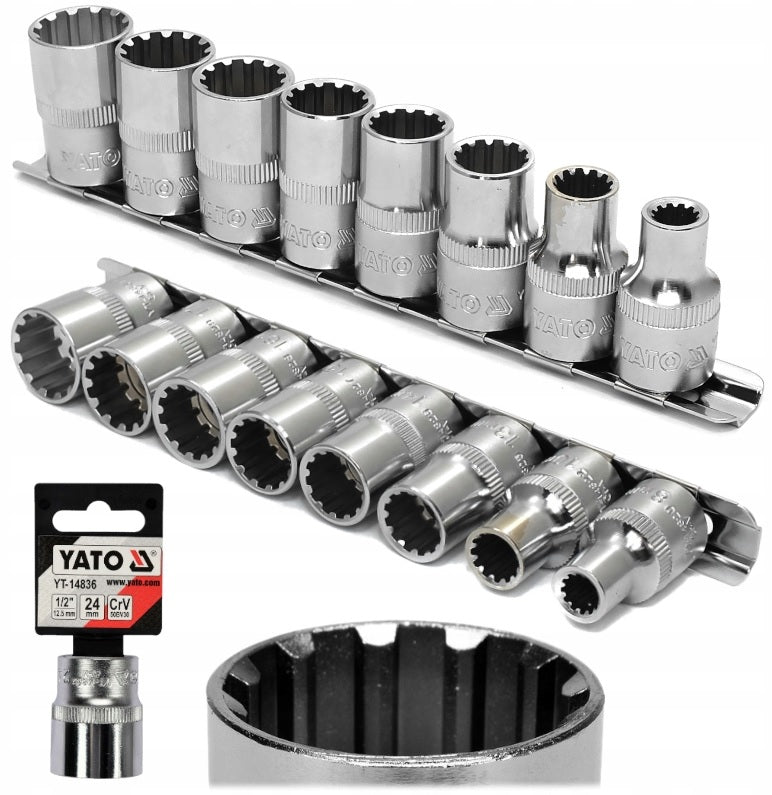 YT-A00010 SOCKET SET SPLINE 1/2'' 8-19mm