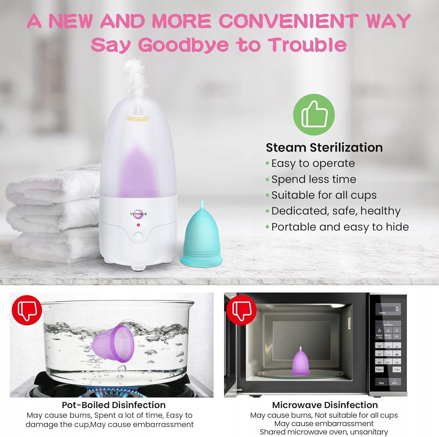 YTYOMUR Steam Sterilizer Menstrual Cup Medical Travel Silicone Brand no brand
