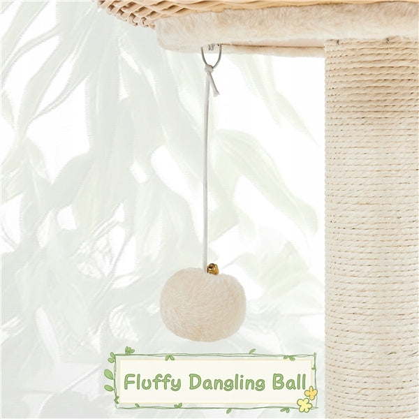Yaheetech 75 cm High Rattan Cat Tower with Booth, Scratcher, Beige Height (cm) 61 - 100 cm