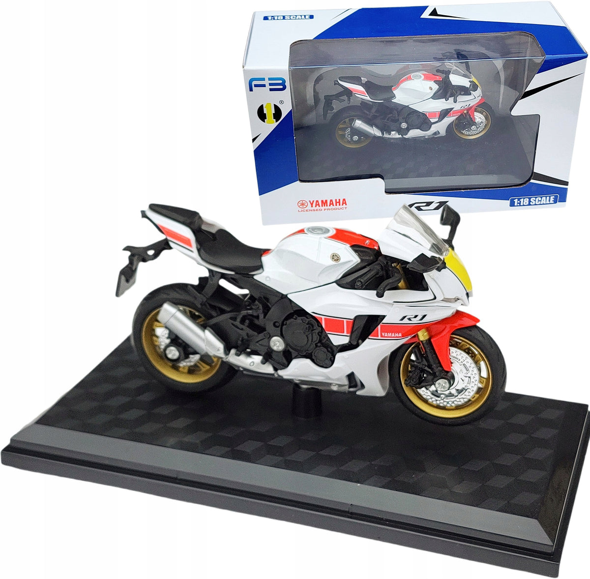 Yamaha R1 1:18 model motorcycle white