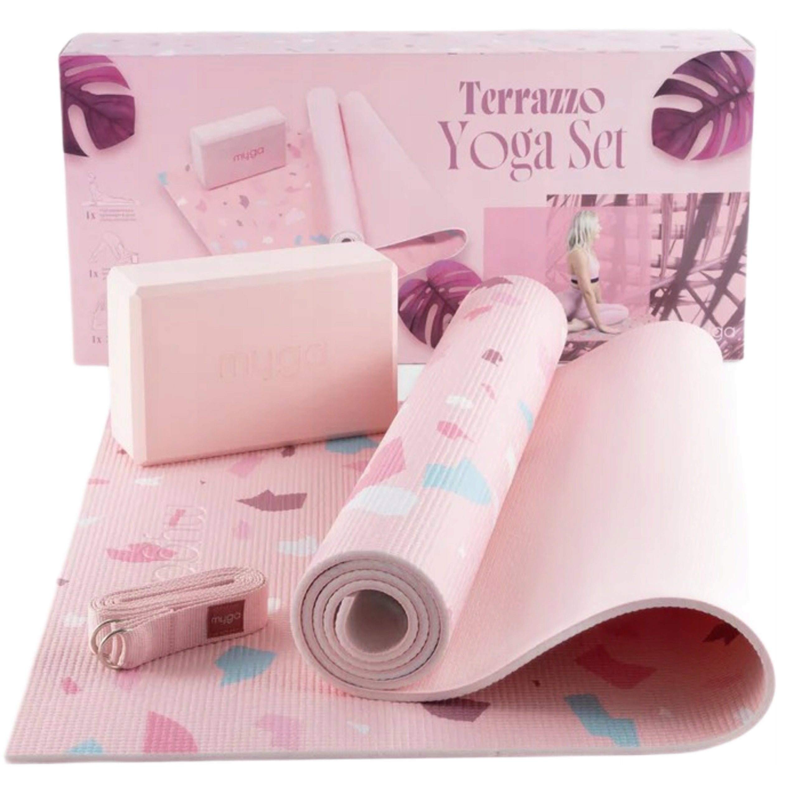 Yoga Set myga Terrazzo Yoga Set Exercise Mat Brick Strap