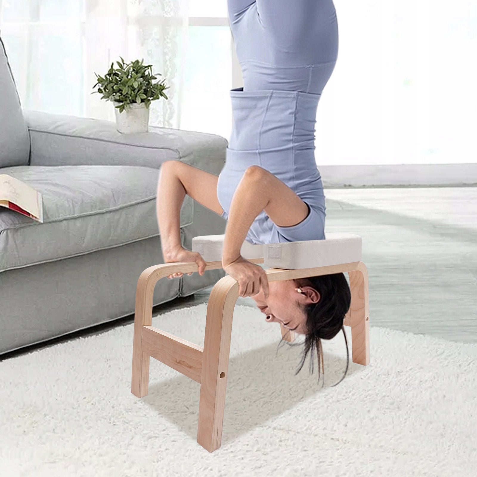 Yoga chair white PU solid wood 200 kg 64x36x40 cm Brand no brand