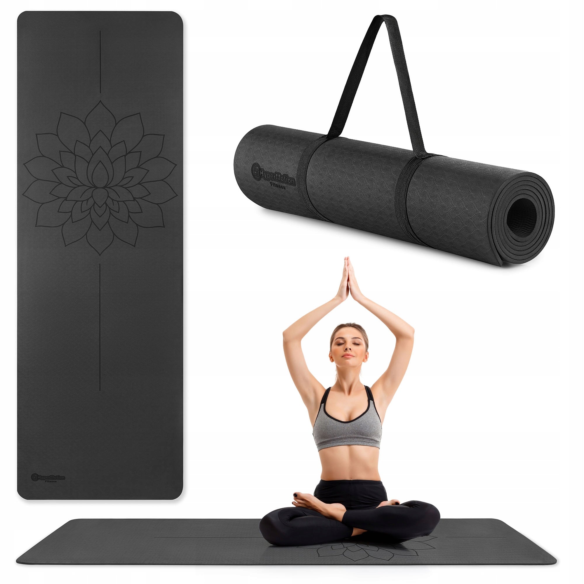 Yoga mat HyperMotion TPE 6 mm 183x61 black strap