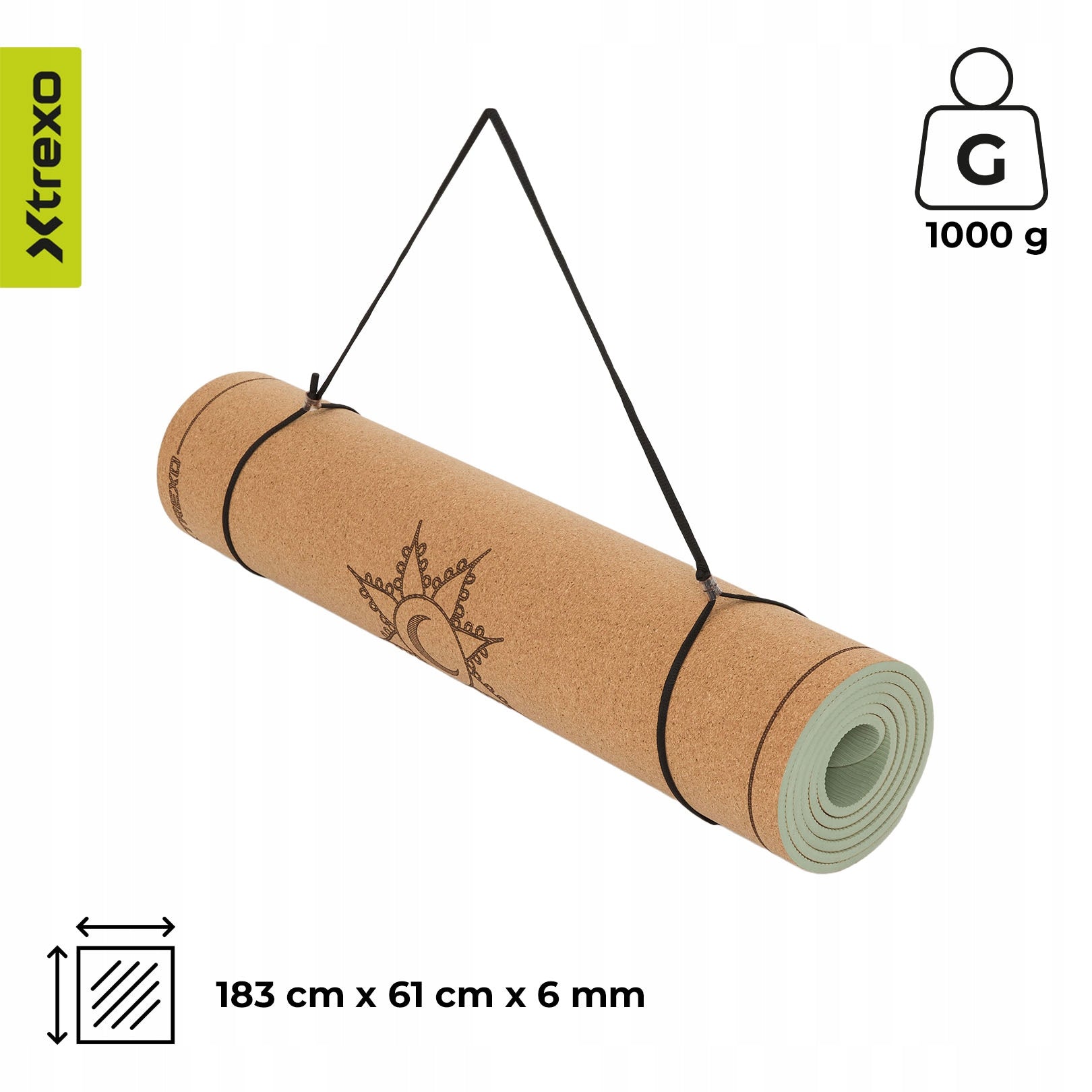 Yoga mat XTREXO cork 6 mm natural OS LIGHT THIN NON-SLIP Manufacturer code TXO-B5C014-NC