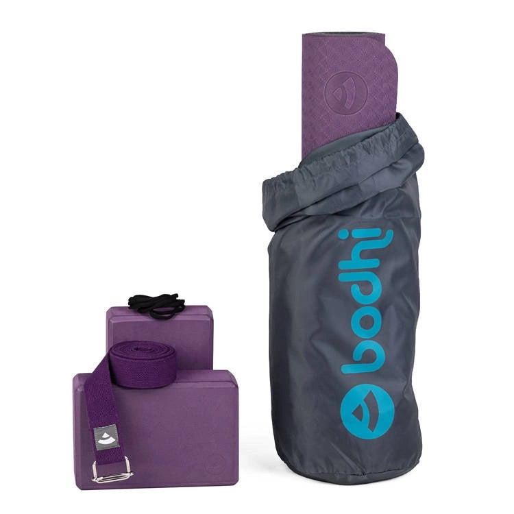 Yoga set Bodhi mat, two blocks, belt, bag - purple Packaging status original