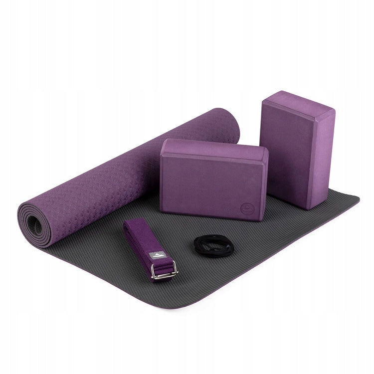 Yoga set Bodhi mat, two blocks, belt, bag - purple