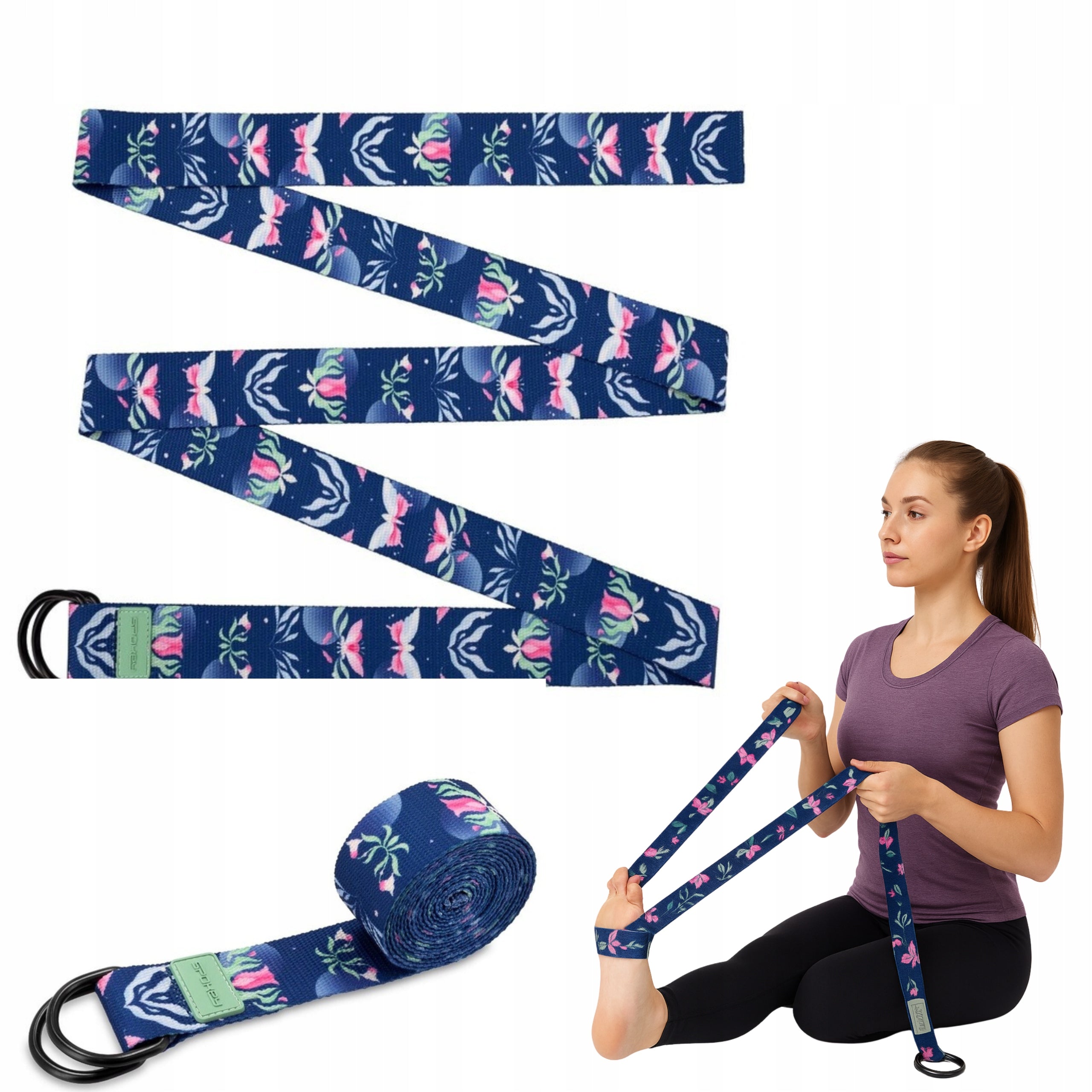 Yoga strap Spokey Bloom 240x3,8cm long adjustable for fitness exercises