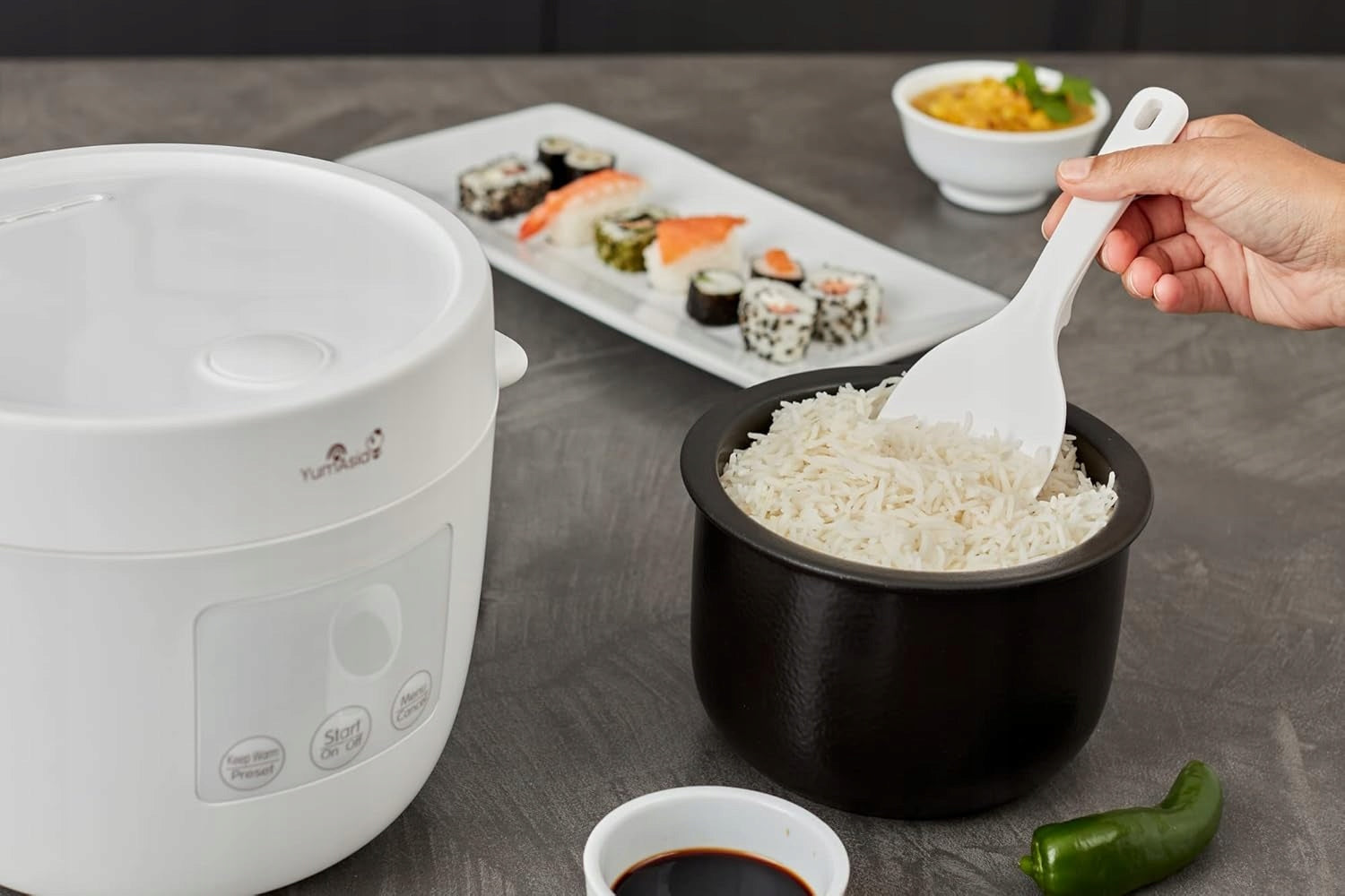 Yum Asia Rice Cooker Logic Fuzzy Ceramic Bowl 0.45L Pebble White Brand Yum Asia