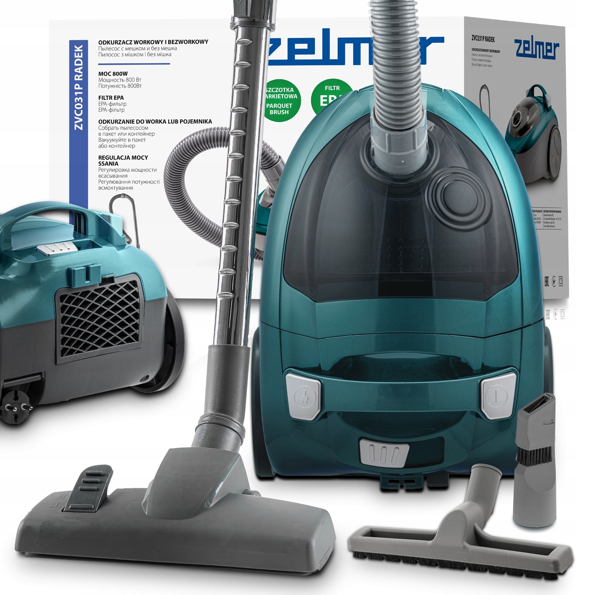 ZELMER BAGGED VACUUM CLEANER RADEK UNIVERSAL BRUSH 2in1 + ECO TIPS 800W