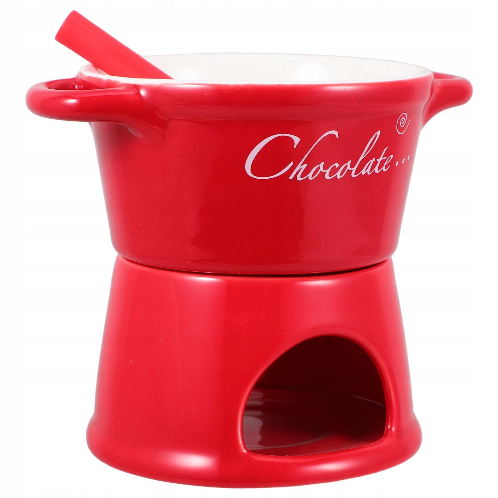 ZESTAW CERAMICZNYCH NACZYŃ DO FONDUE Z CZERWONYM GARNKIEM DO CZEKOLADY Brand no brand