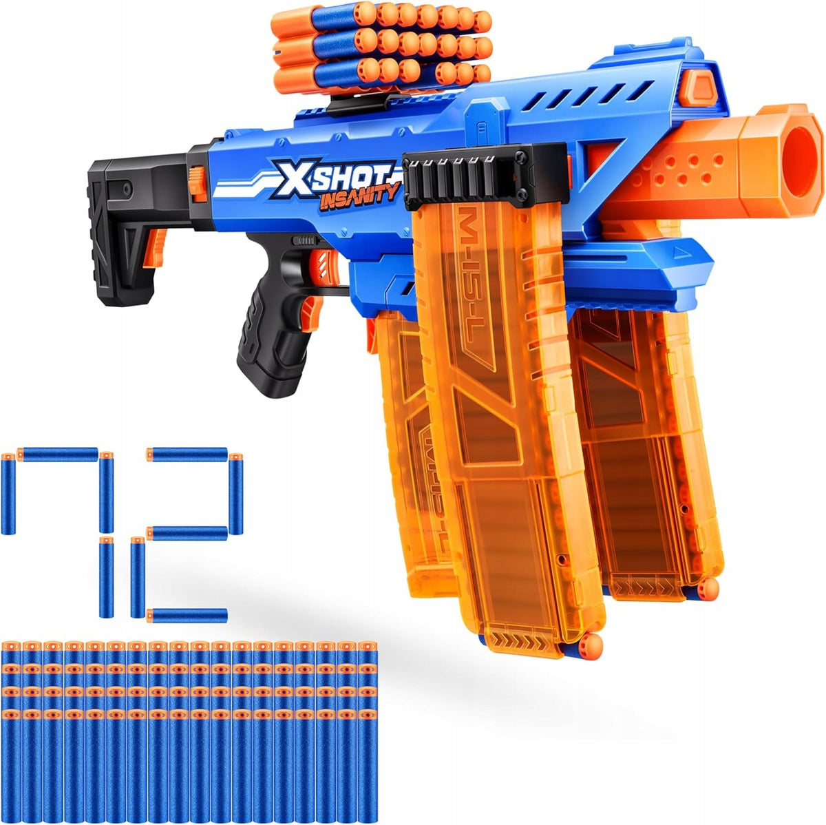 ZURU X SHOT INSANITY LAUNCHER AUTOMATIC BATTERY OPERATED + 72 ARROWS SET Manufacturer code 36786