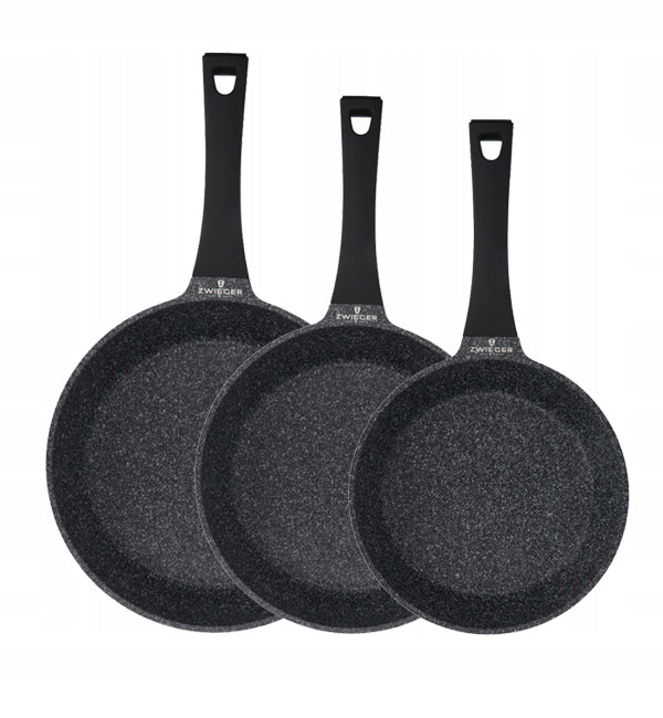 ZWIEGER BLACK STONE PAN SET 20, 24, 28CM INDUCTION GREBLON NON-STICK