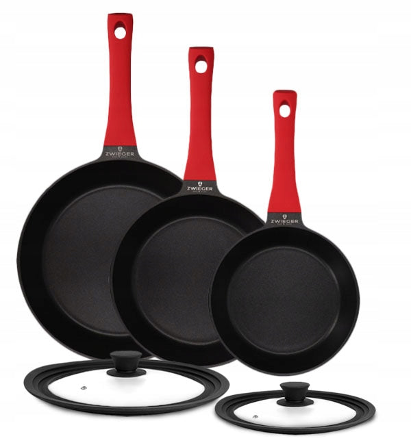 ZWIEGER OBSIDIAN PAN SET 20, 24, 28 CM WITH GREBLON COATING + LIDS