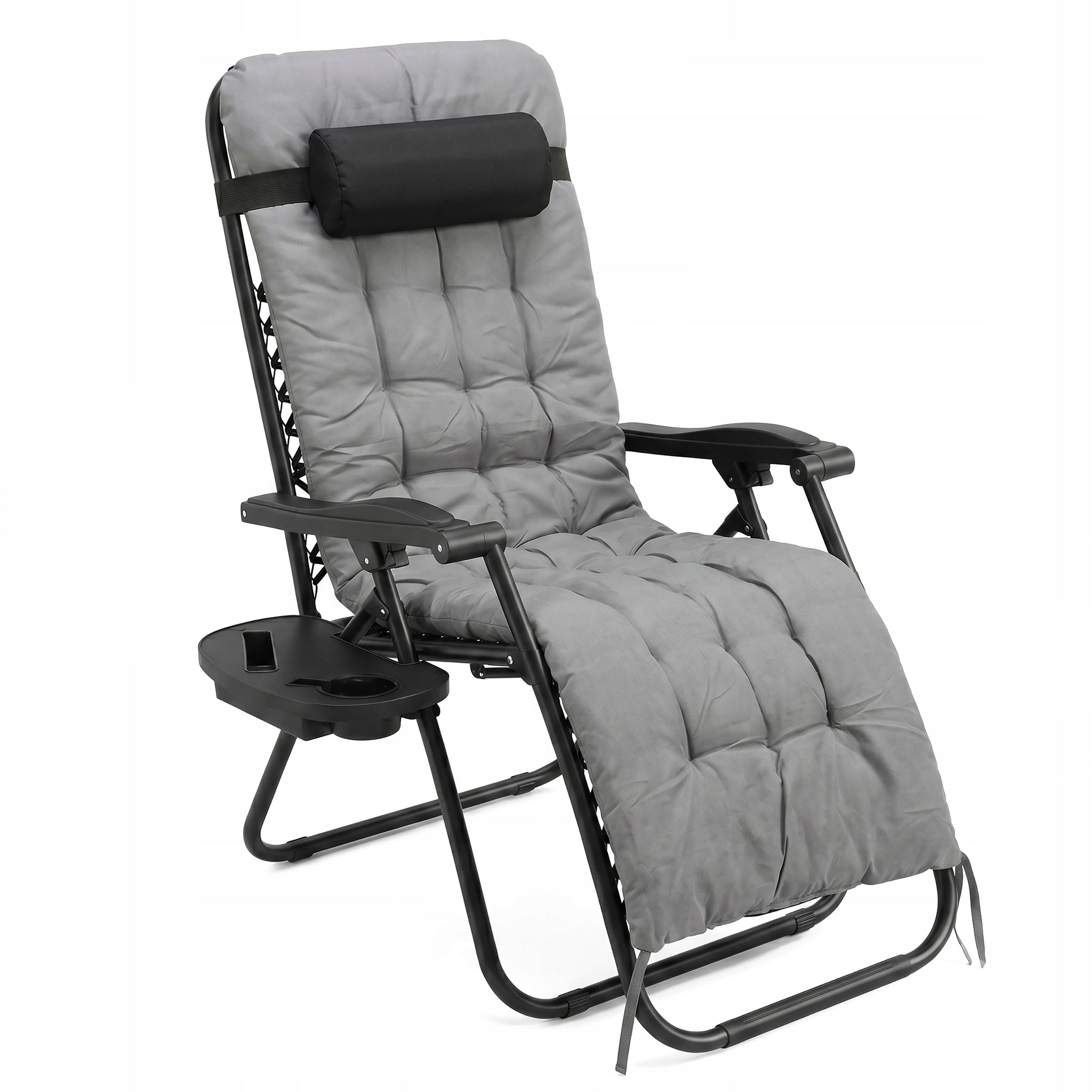Zero Gravity Folding Sun Lounger Grey Garden Lightweight with Cushion Adjustable