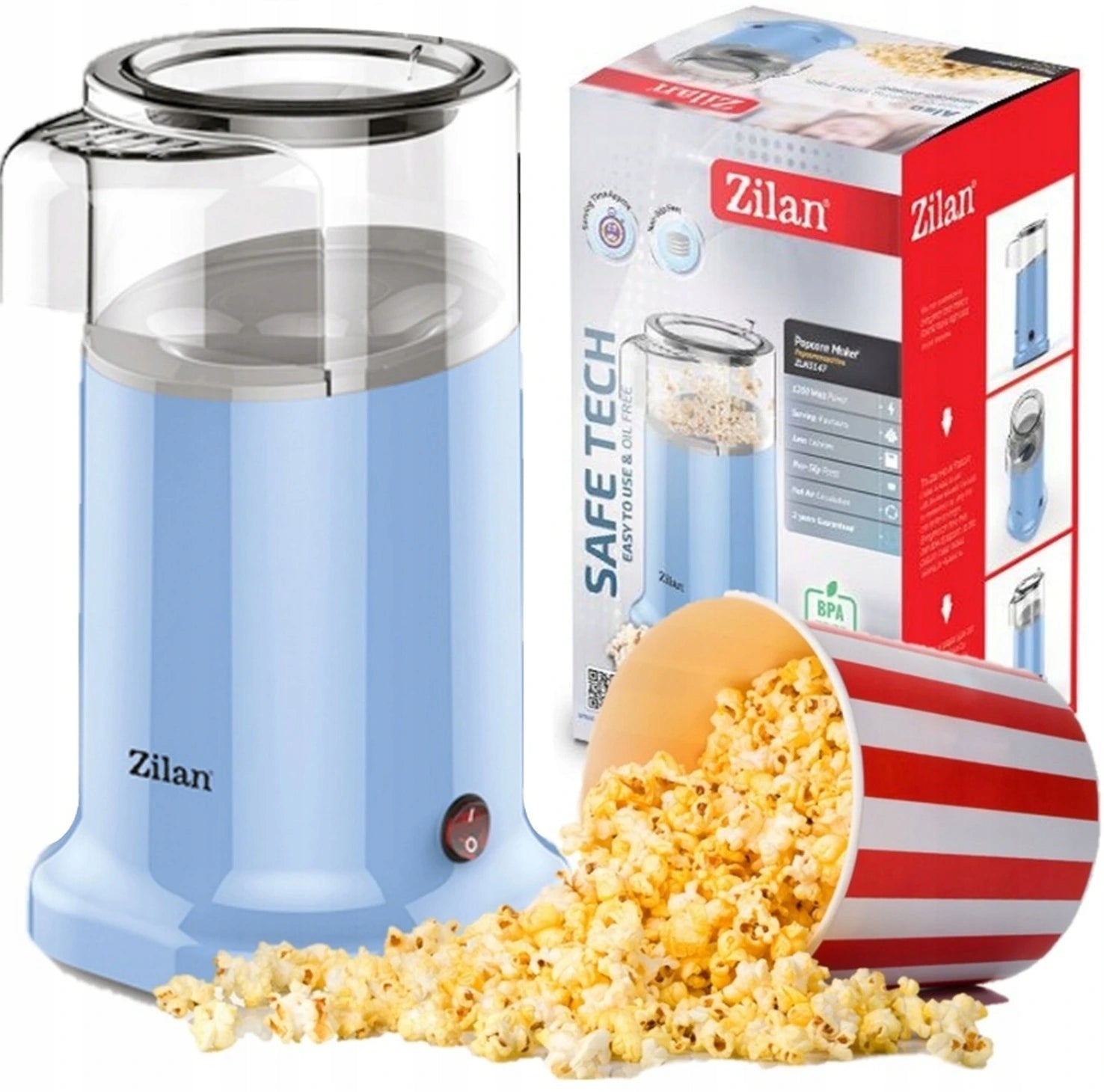 Zilan ZLN3147 popkornovač 1200W horký vzduch bez oleje 3 min dávka