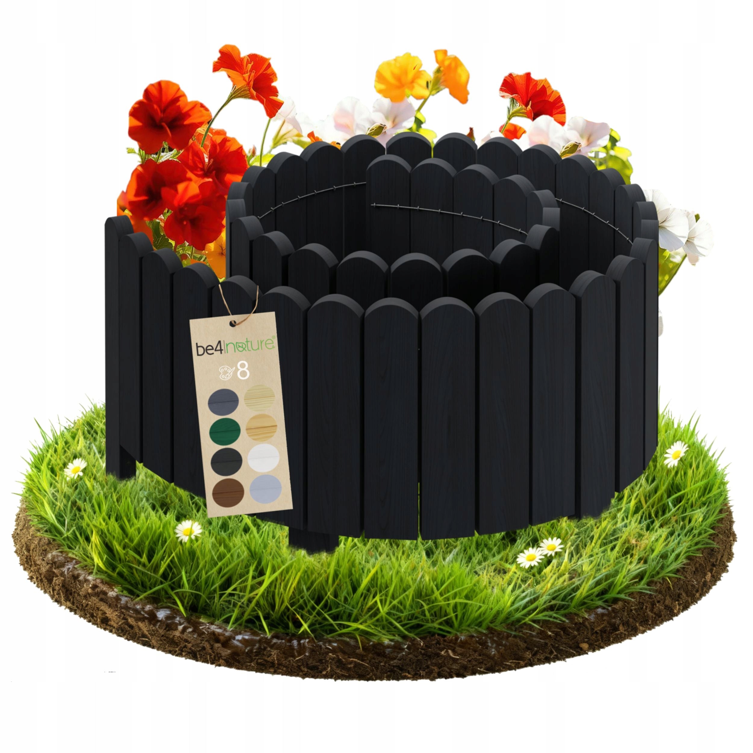 be4nature PALISADE GARDEN Fence Wooden edging 200 x 40 cm Black
