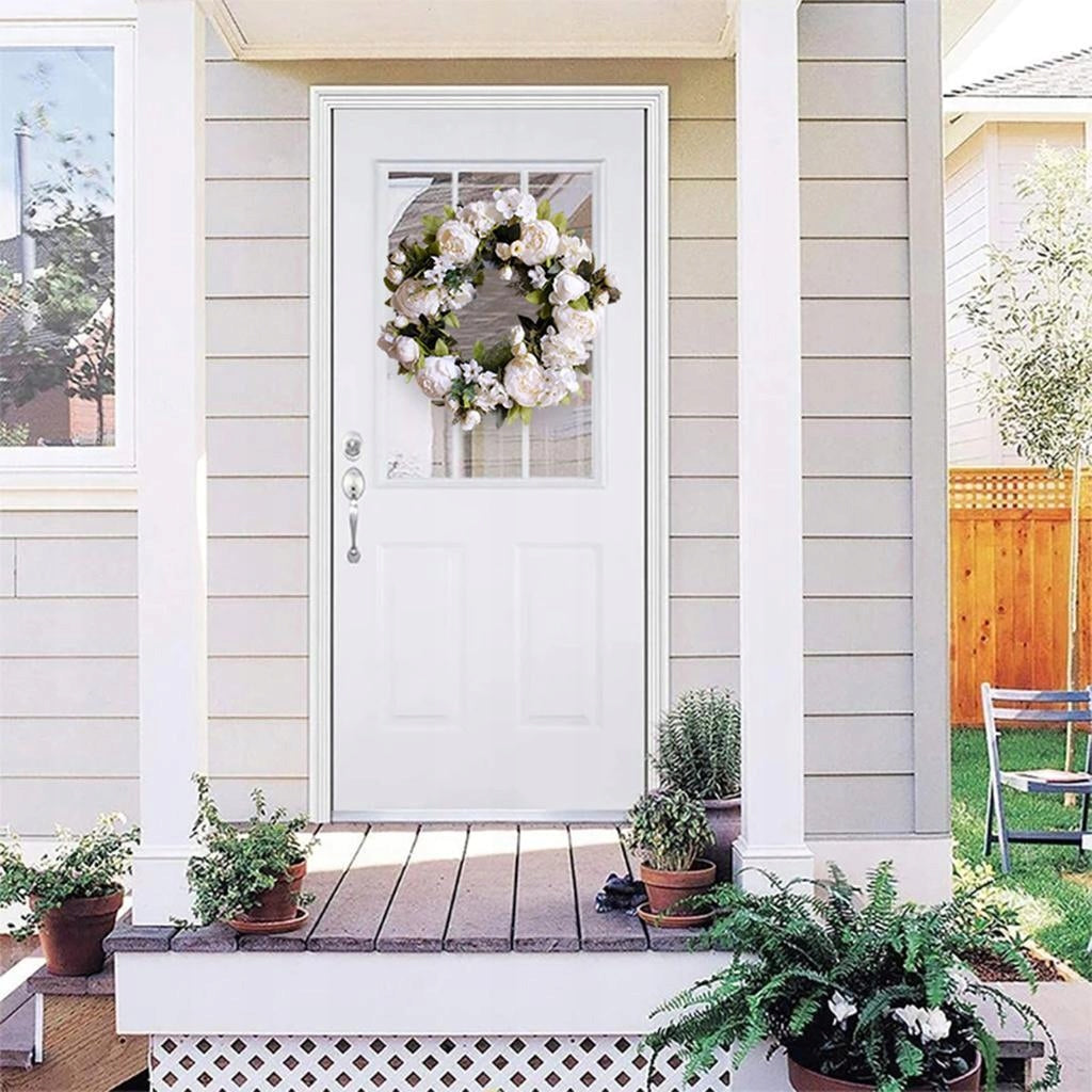 bhuuno 40cm White Peony Wreath Front Door Hanging Brand no brand