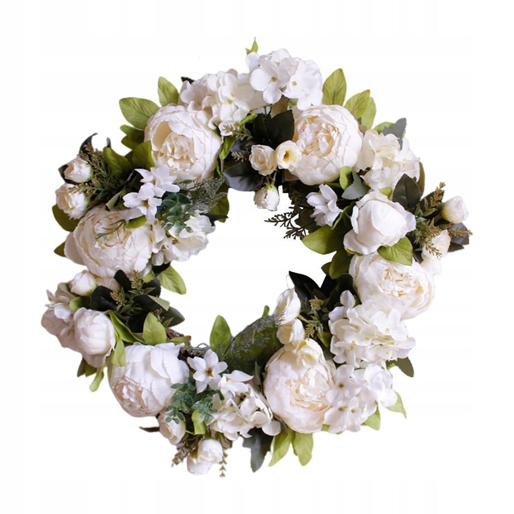 bhuuno 40cm White Peony Wreath Front Door Hanging