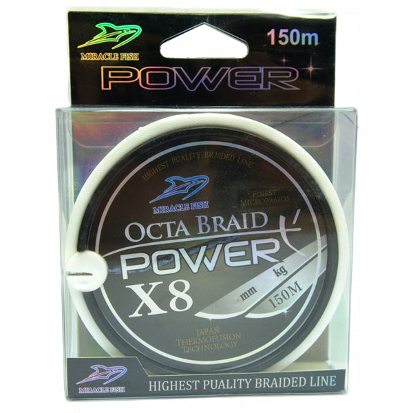 black BRAIDED power Octa Braid 150m / 300m 8 WEAVE 0,16mm 22,4kg Brand Miracle Fish