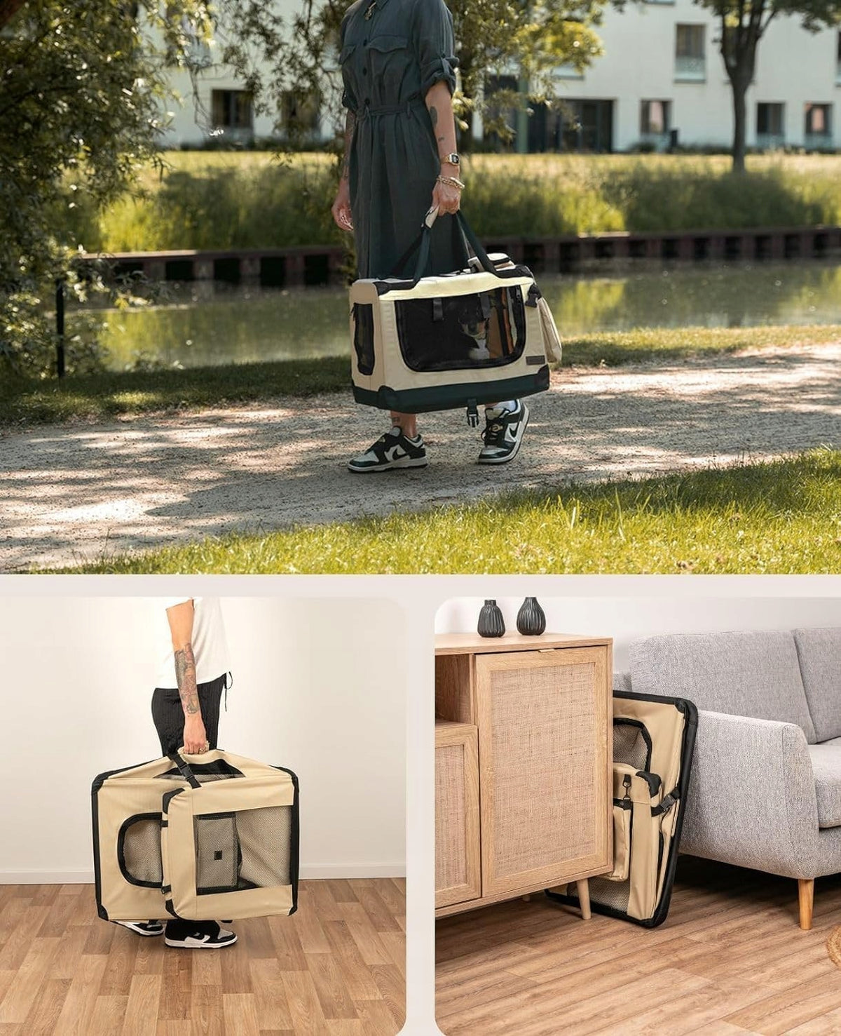 cat dog carrier bag lionto folding 50x34x36 cm to 10 kg beige Brand Lionto