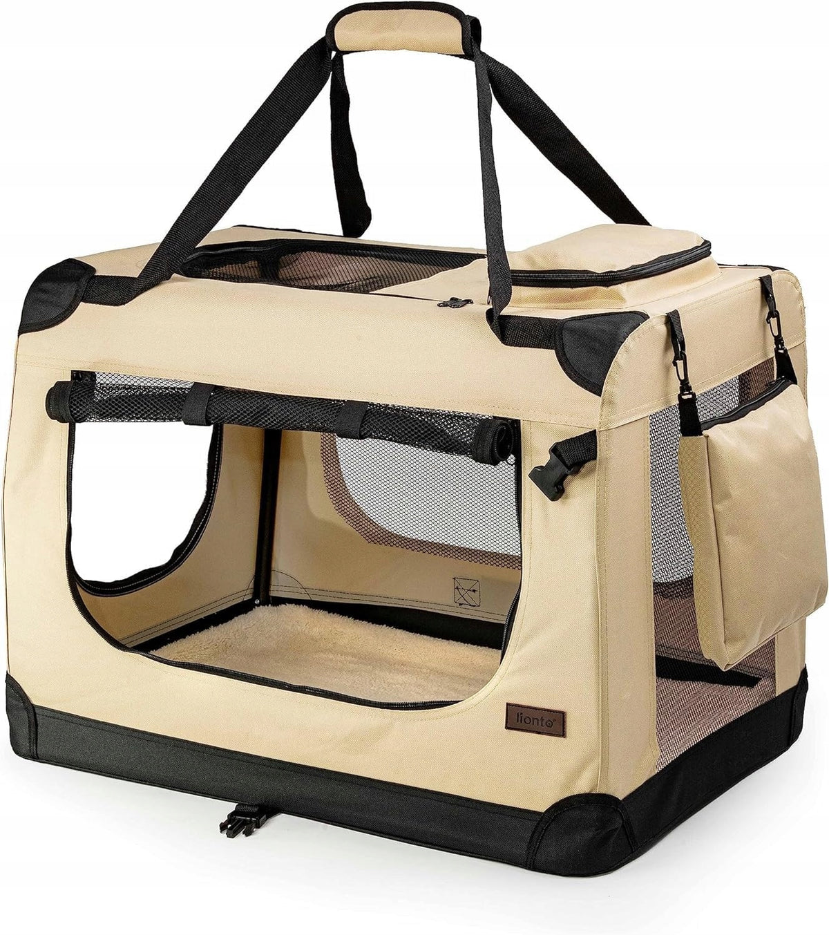 cat dog carrier bag lionto folding 50x34x36 cm to 10 kg beige