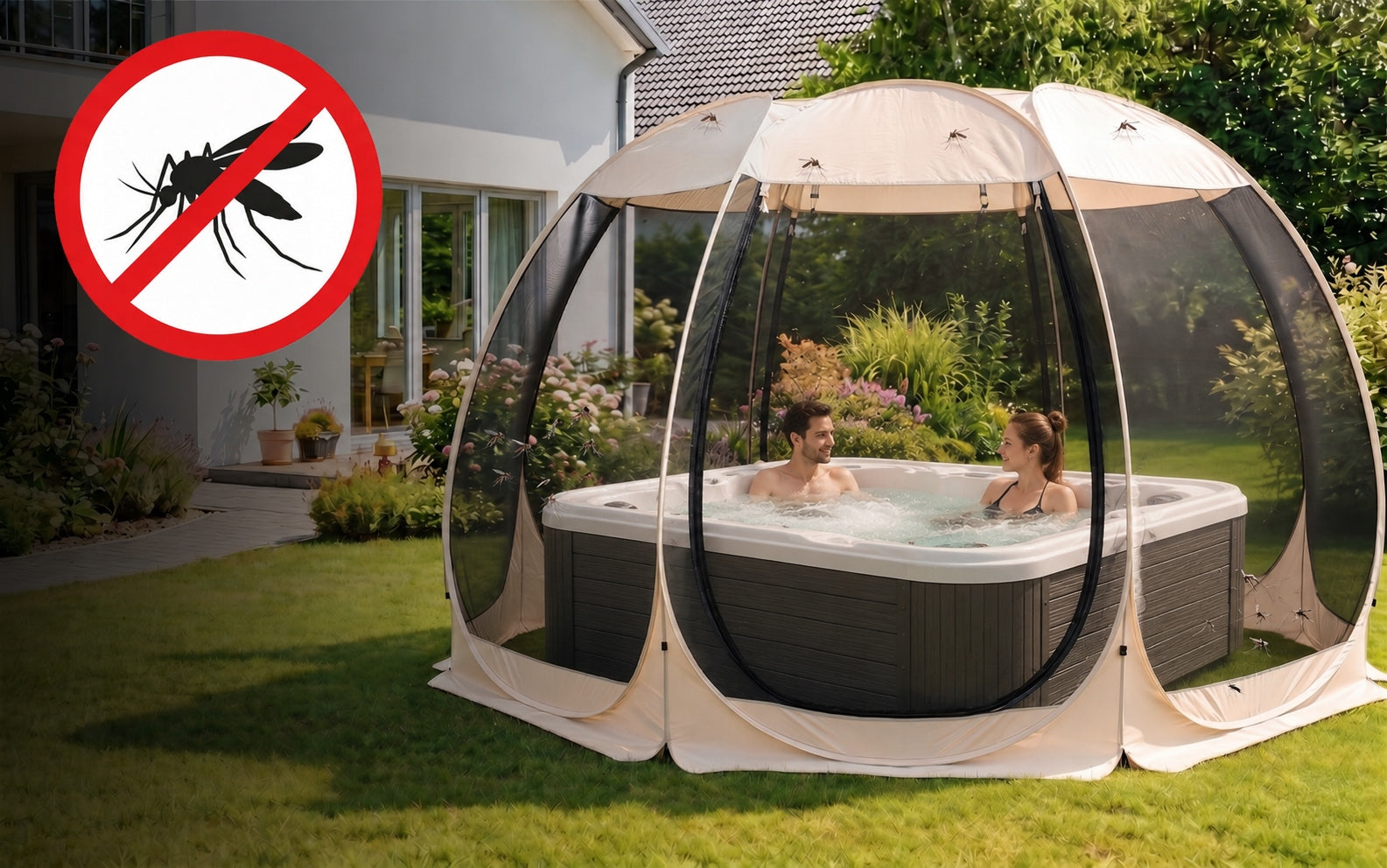 garden tent pavilion round gazebo beige with mosquito net cama 390 Packaging status original