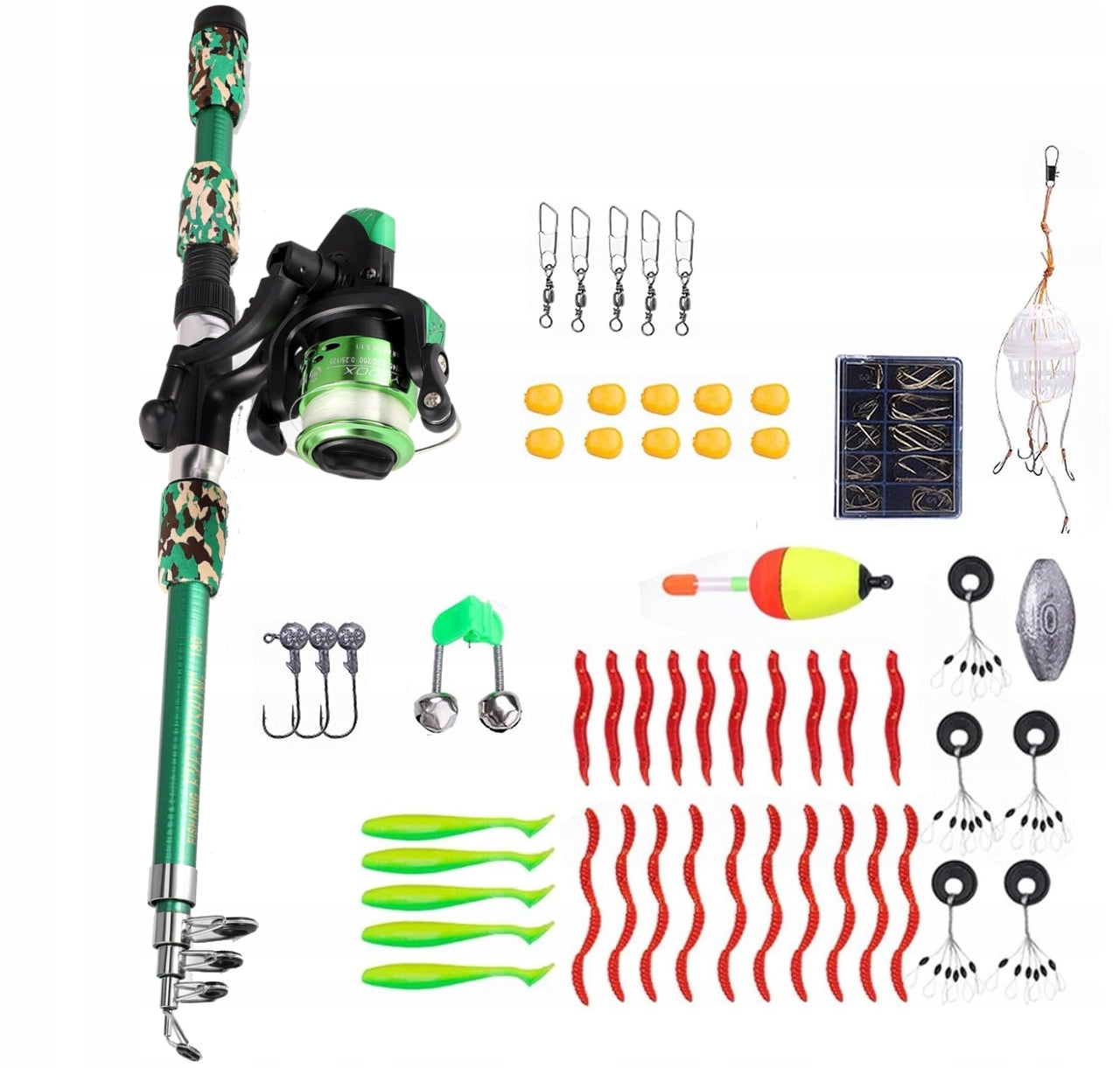 green telescopic FISHING ROD 1,8M SPORT AND TOURISM FISHING