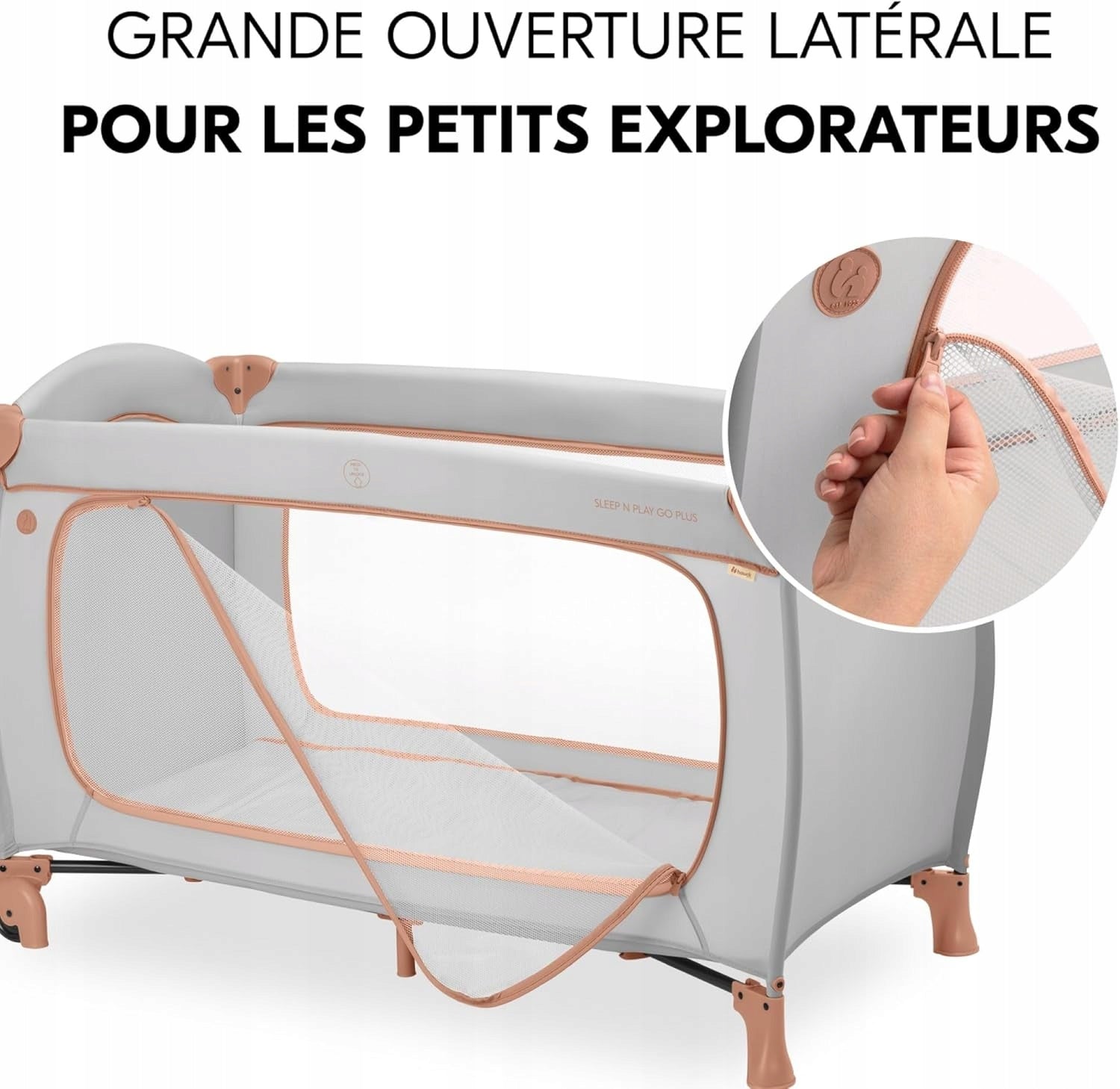 hauck Bebe Sleep N Play Go Plus Travel Cot, Large Side Hole for Color white