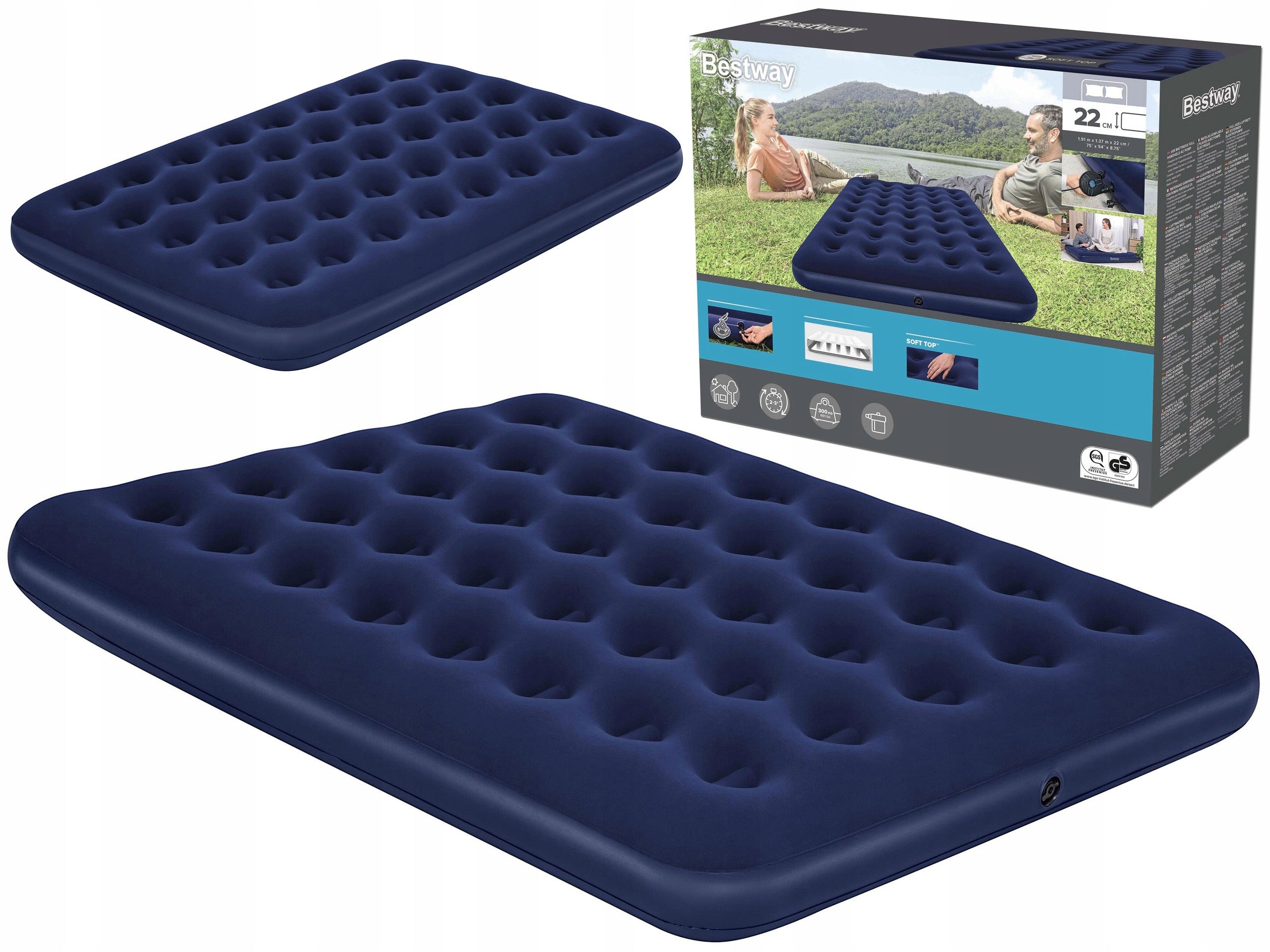 huge MATTRESS FULL WITH PUMP tourist bed 191x137x22 cm BESTWAY Manufacturer code 67002