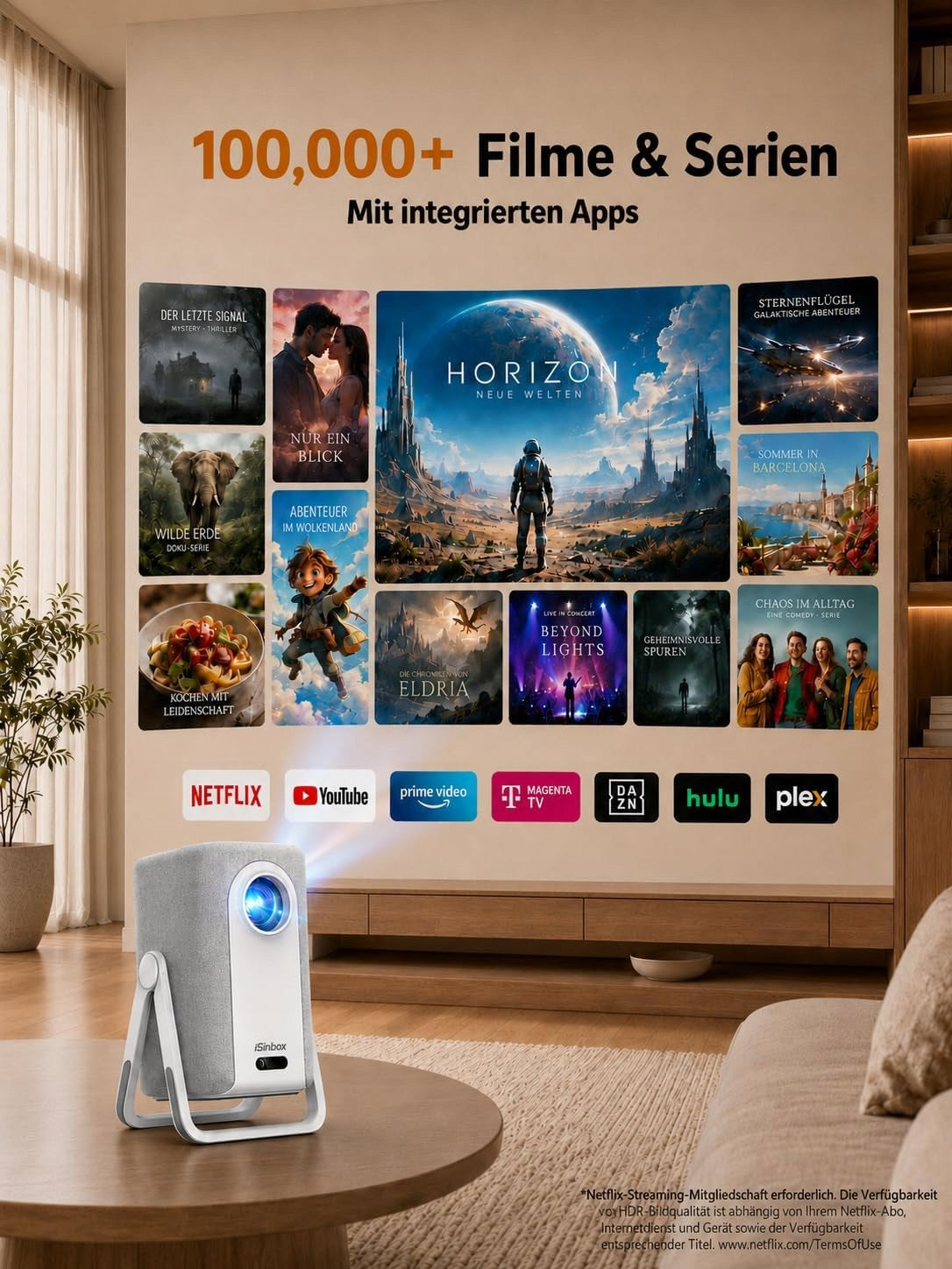 iSinbox Short Focal 4K 1200ANSI WiFi6 Dolby Netflix Autofocus Projector Manufacturer code Projektor LED 1200Ansi