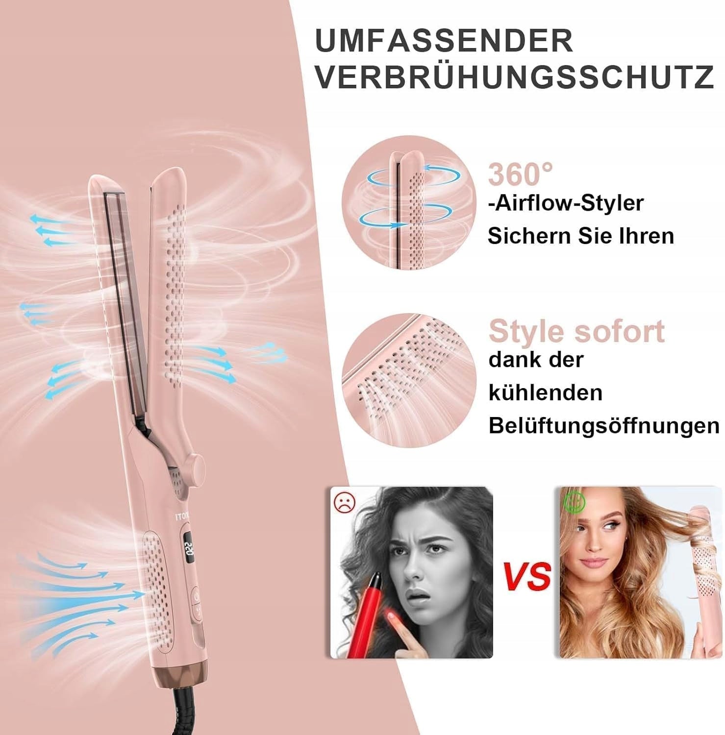 iToncs 2-in-1 Curler Straightener Professional Fast Heating Packaging status original