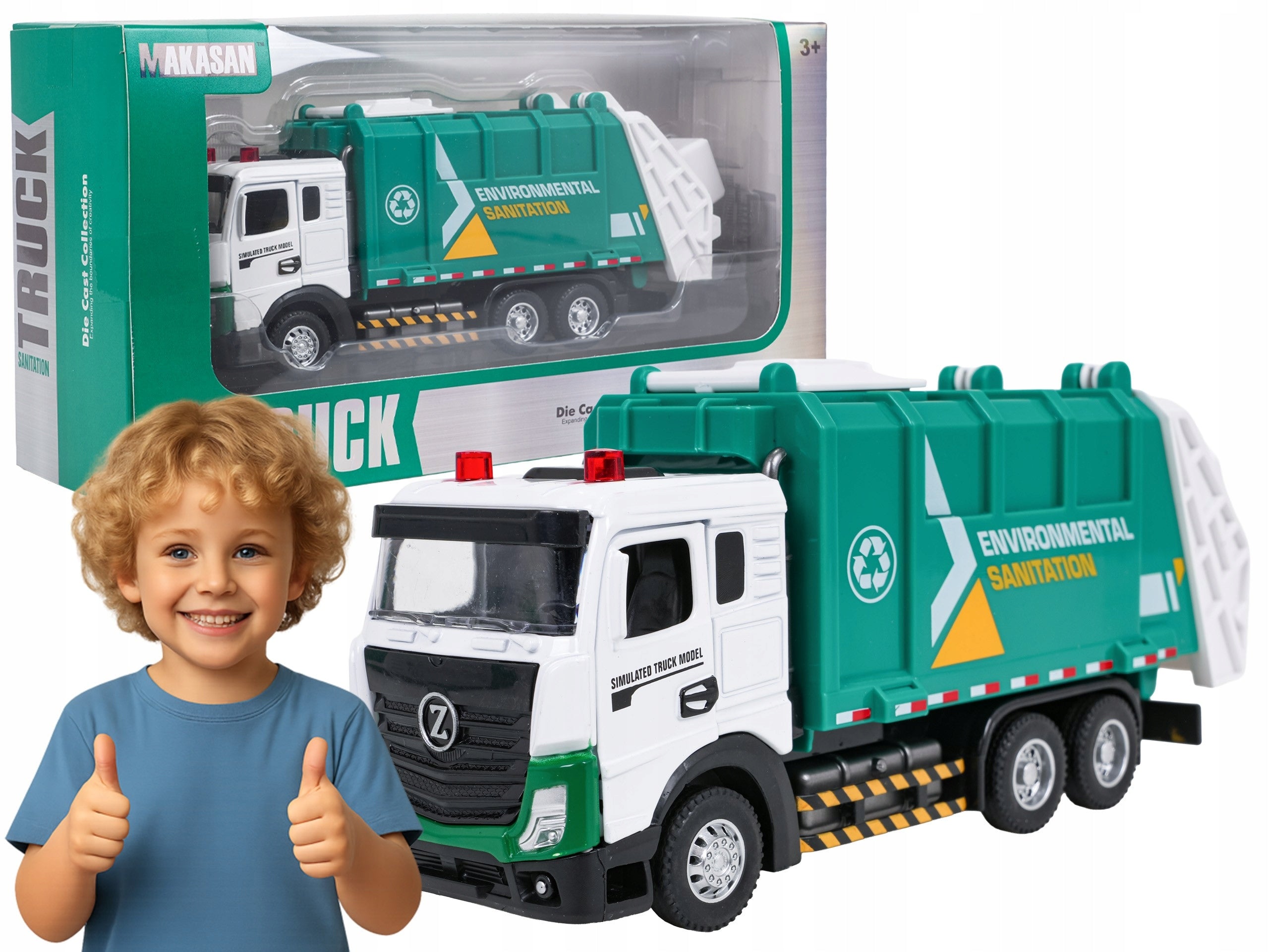 interactive GARBAGE TRUCK AUTO TOY lights sounds + rubber tires Manufacturer code ZAU.MKS-Q0001