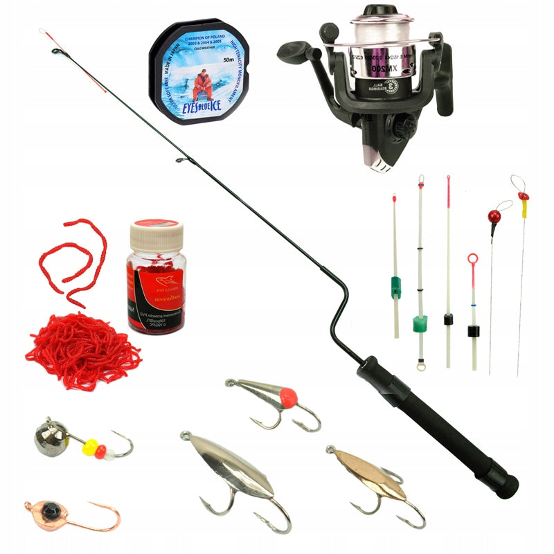 large SET ICE fishing rod reel 5x kiwok MORMYSZKI sheet metal OCHOTKA