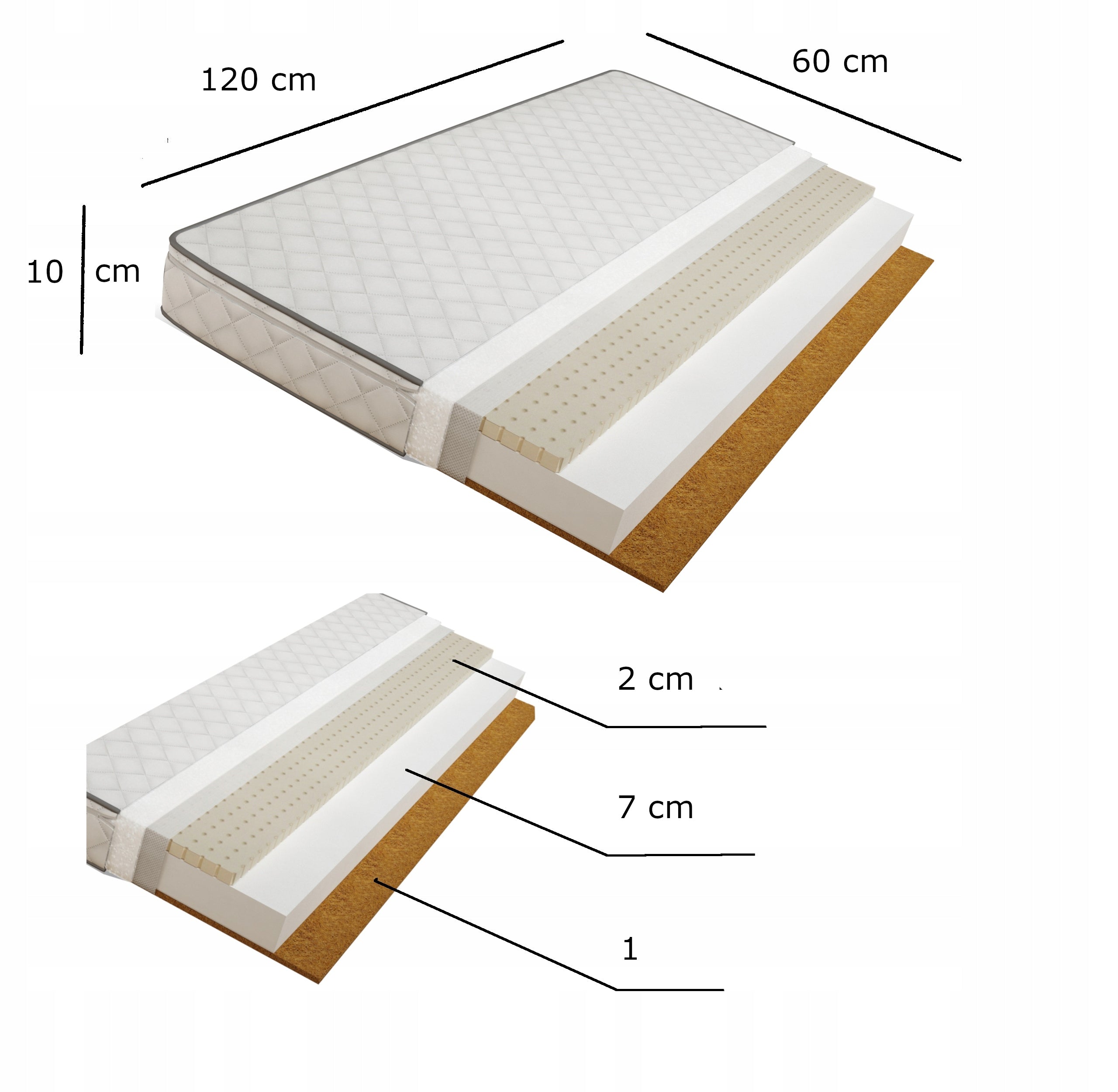 mattress latex coconut foam 120 x 60 x10 Brand no brand