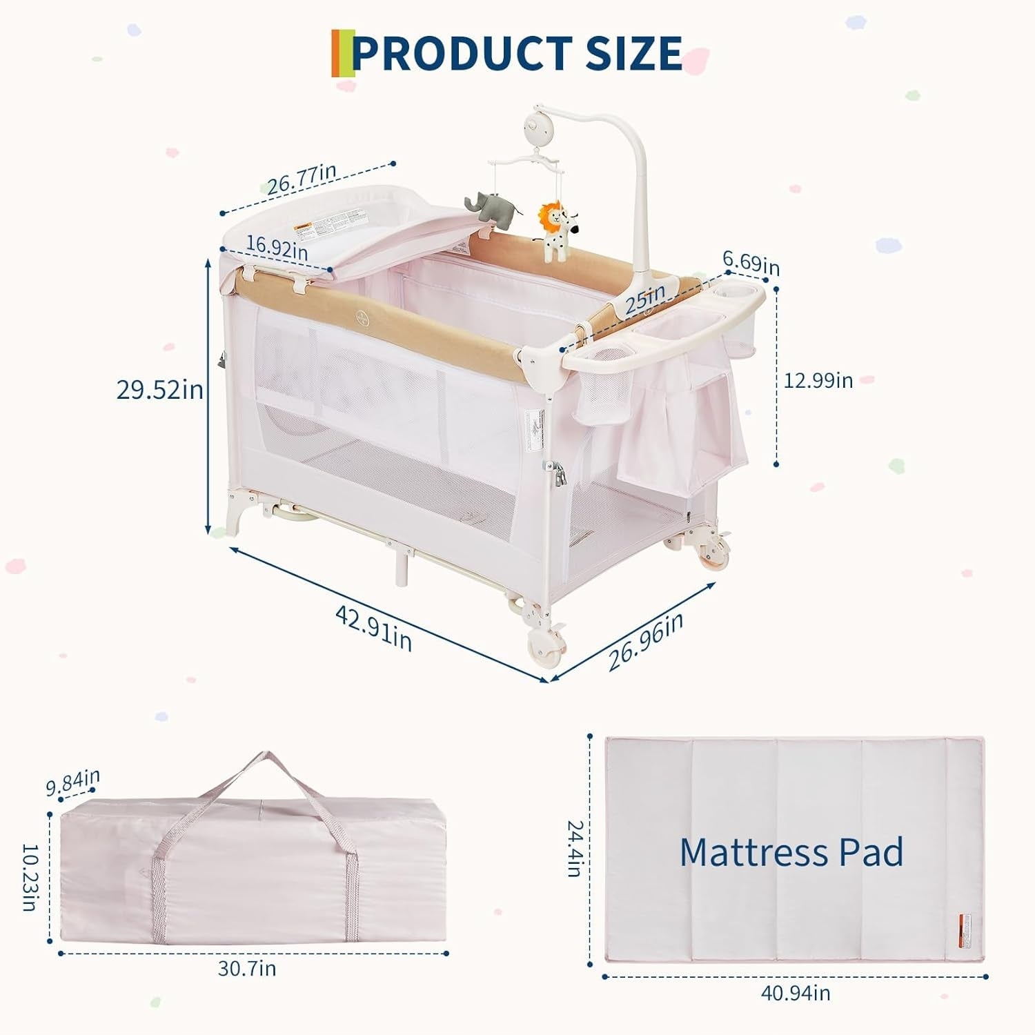 Łóżeczko 4w1 składane z kółkami,do 15kg,gondola/kocyk/przewijak + akcesoria Packaging status original