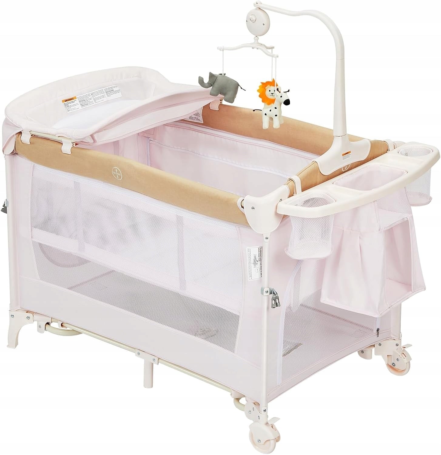 Łóżeczko 4w1 składane z kółkami,do 15kg,gondola/kocyk/przewijak + akcesoria