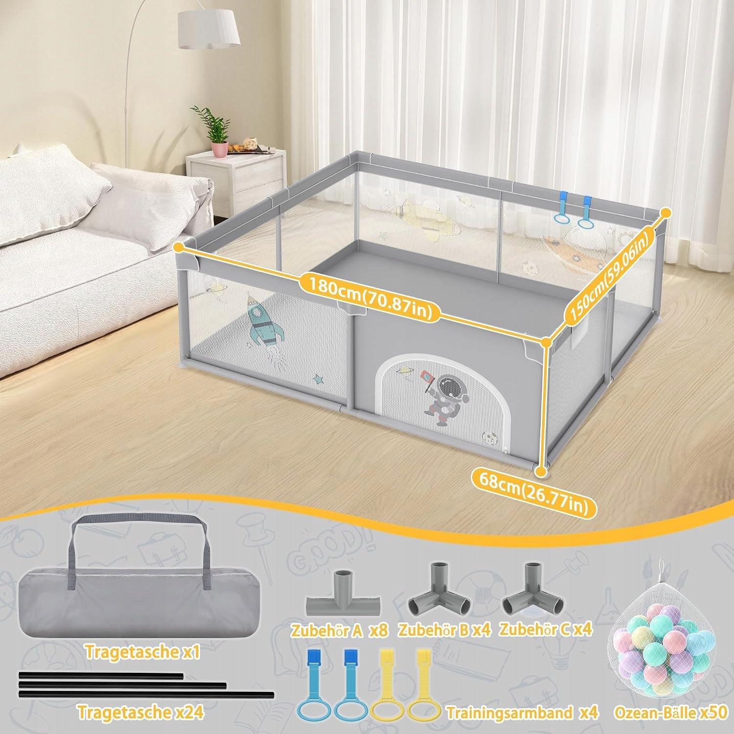 playpen for babies children 150x180 cm balls rings space Manufacturer code 150x180 kosmos