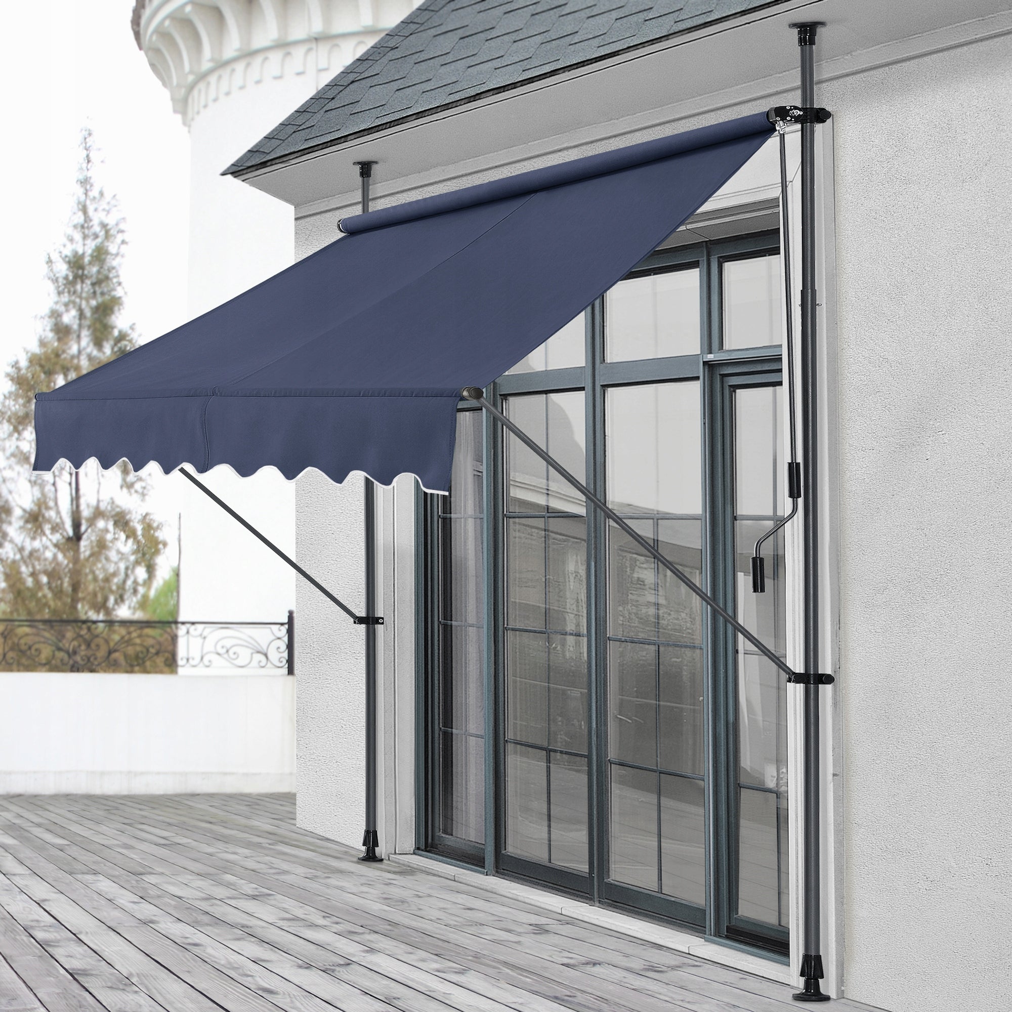 pro.tec Stem clamp awning 400 x 120 cm dark blue