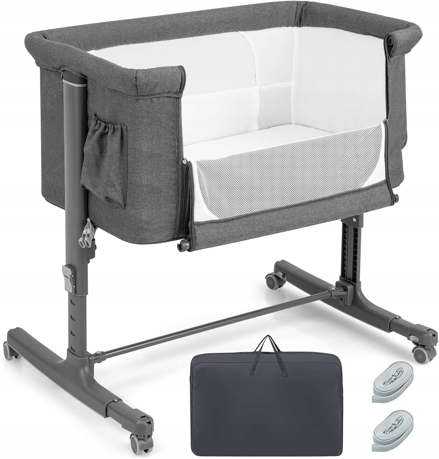travel cot for newborns with carry bag (dark grey)