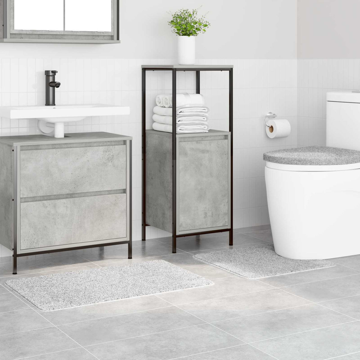 vidaXL Non-slip Bathroom Mat Set 3 pcs Grey PP Brand VidaXL